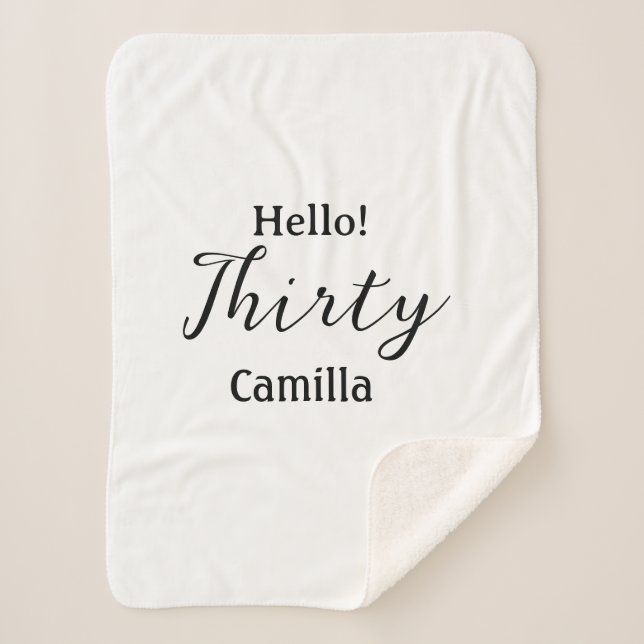 Cobertor Sherpa Hello thirty birthday name simple minimal elegant  (Frente)