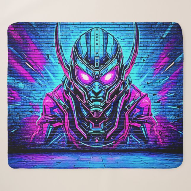 Cobertor Sherpa Heroico Cyberpunk Vibe (Frente (Horizontal))