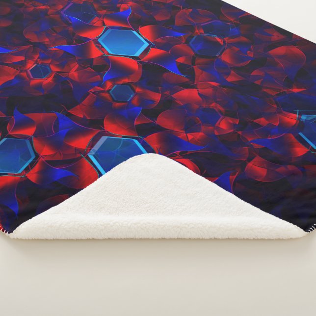 Cobertor Sherpa Hexágono azul misturado com curvas vermelhas sobre (3/4)