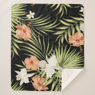 Cobertor Sherpa Hibisco Tropical: Padrão Floral Vintage