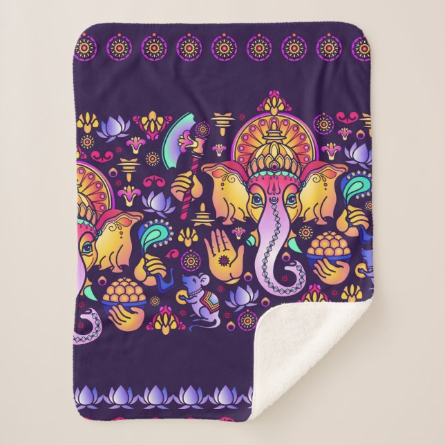 Cobertor Sherpa Hindu Deus Ganesha e símbolos indianos em forma de (Frente)