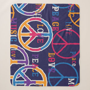 Cobertor Sherpa Hippie Peace: Design de símbolos vibrantes.