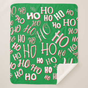Cobertor Sherpa HO HO Padrão de texto de Natal branco verde