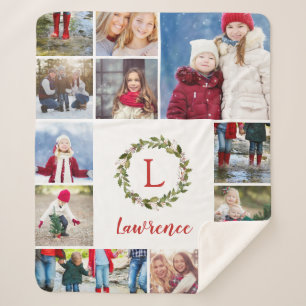 Cobertor Sherpa Holiday Greenery Wreath Family Monograma 12 Foto