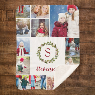 Cobertor Sherpa Holiday Greenery Wreath Family Monograma 12 Foto