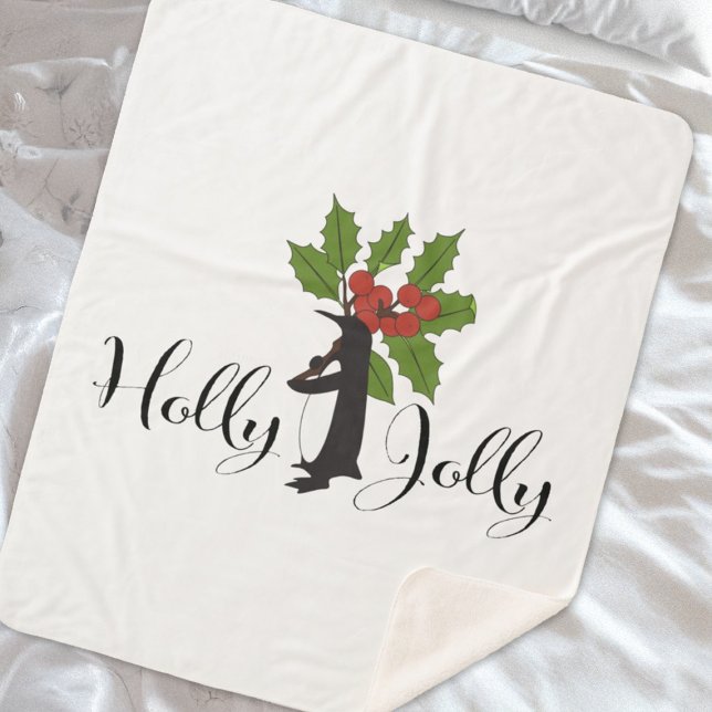 Cobertor Sherpa Holly Jolly Cute Funny Penguin no Natal (Criador carregado)