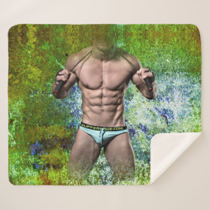 Cobertor Sherpa Homem sexy muscular branco de SlipperyJoe, alto-fa