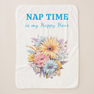 Cobertor Sherpa Hora da soneca flores happy hour branco azul