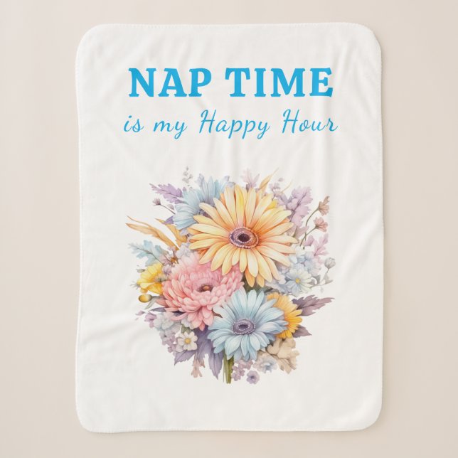 Cobertor Sherpa Hora da soneca flores happy hour branco azul (Frente)