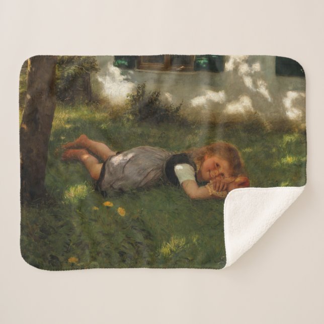 Cobertor Sherpa Hora do lanche (Garota Doce Deitada na Grama) (Frente (Horizontal))