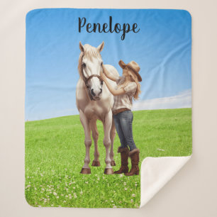Cobertor Sherpa Horseback Rapariga de Cavalo Personalizado