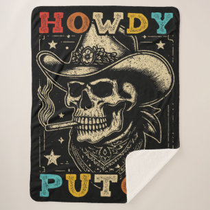 Cobertor Sherpa Howdy Putos Funny Skull Retro Vintage