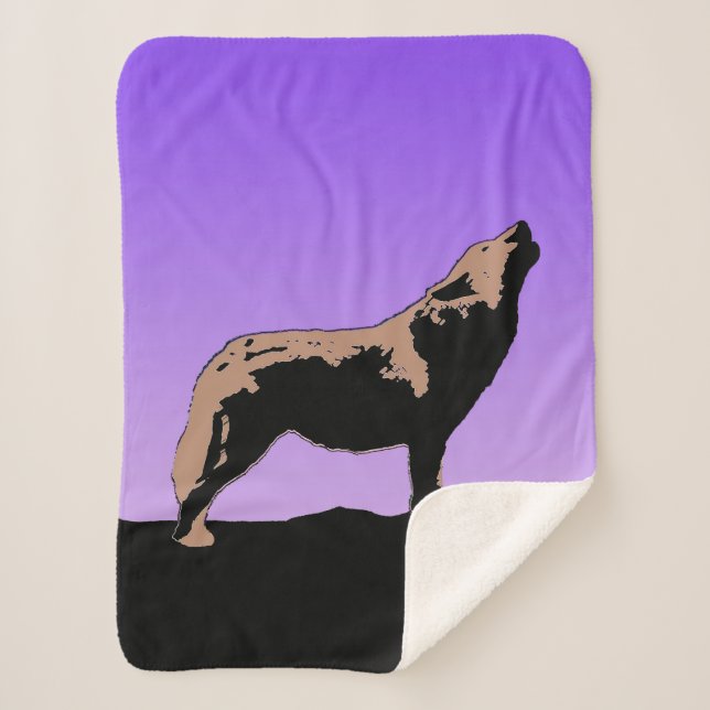 Cobertor Sherpa Howling Wolf at Sunset - Arte original sobre a vid (Frente)