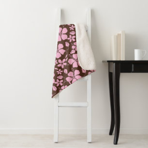 COBERTOR SHERPA HULA HAVAIANA (HIBÍSCUS) MARROM/ROSA