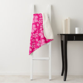 COBERTOR SHERPA HULA HAWAIIANA (HIBÍSCO) GOIABA ROSA