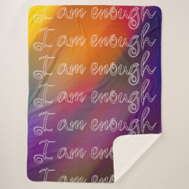 Cobertor Sherpa I Am Enough Pastel Rainbow Cursive Affirmation