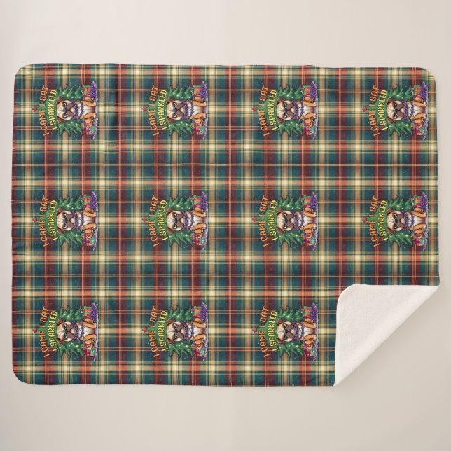 Cobertor Sherpa I Came I Sat I Sparkled Funny Christmas Bulldog (Frente (Horizontal))