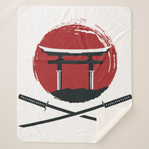 Cobertor Sherpa Ícone da espada Samurai com a vinheta de desenho 