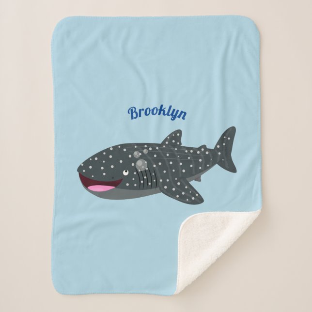Cobertor Sherpa Ilustração animada feliz de tubarão-baleia-branca (Frente)