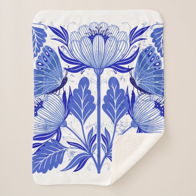 Cobertor Sherpa ilustração com borboletas e flores isoladas (Frente)