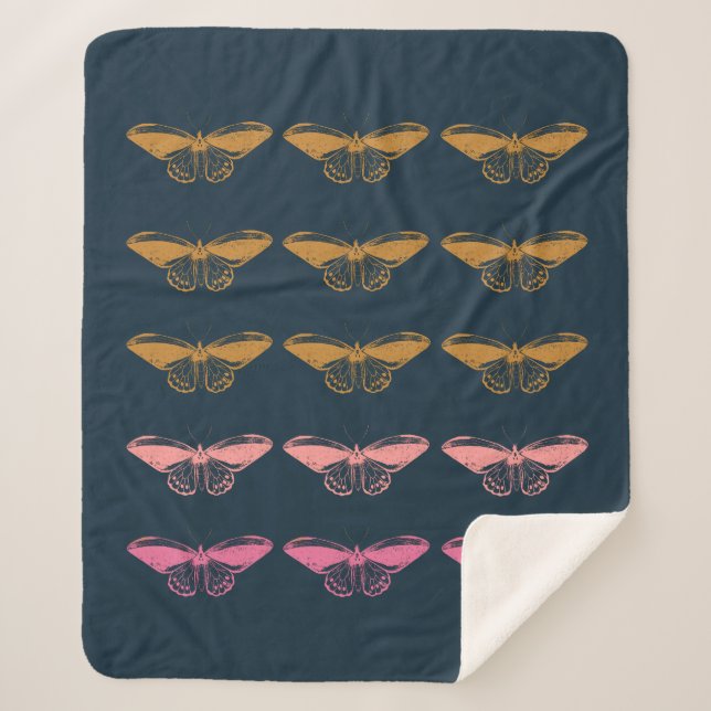 Cobertor Sherpa Ilustração da borboleta rosa-pintada de safra (Frente)