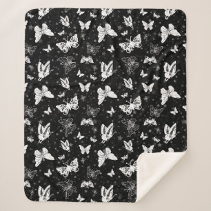 Cobertor Sherpa Ilustração de Borboleta Preto e Branco Padrão de D
