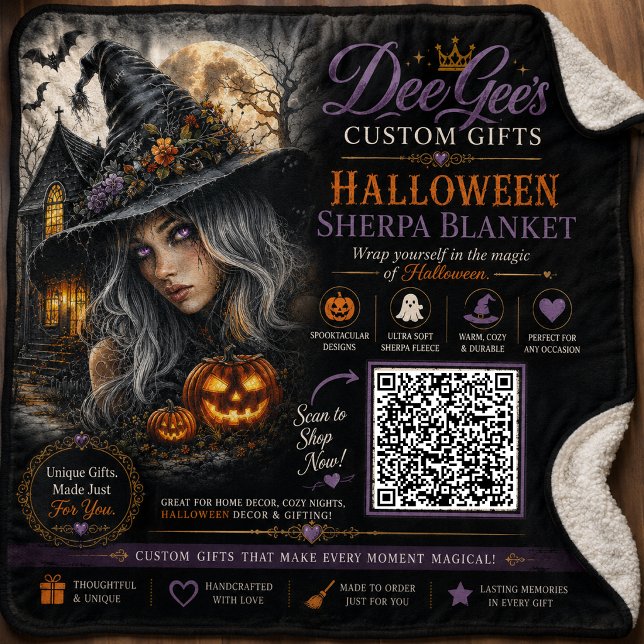 Cobertor Sherpa Ilustração de Bruxa de Halloween Gótico (Criador carregado)
