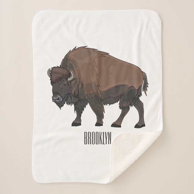 Cobertor Sherpa Ilustração de desenho animado Bison (Frente)