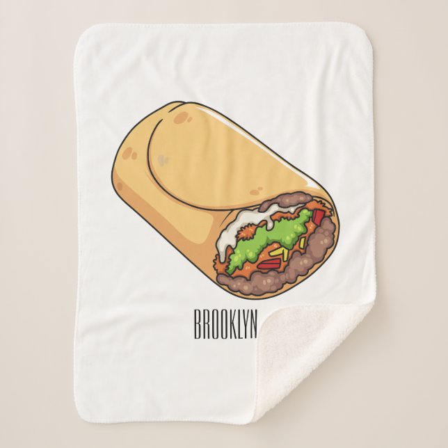 Cobertor Sherpa Ilustração de desenho animado burrito (Frente)