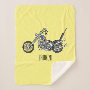 Cobertor Sherpa Ilustração de desenho animado Chopper Motorcycle 1