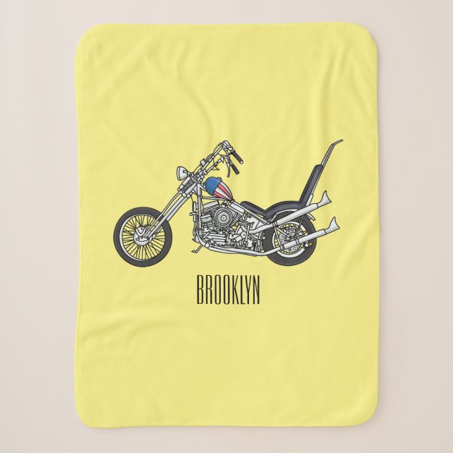 Cobertor Sherpa Ilustração de desenho animado Chopper Motorcycle 1 (Frente)