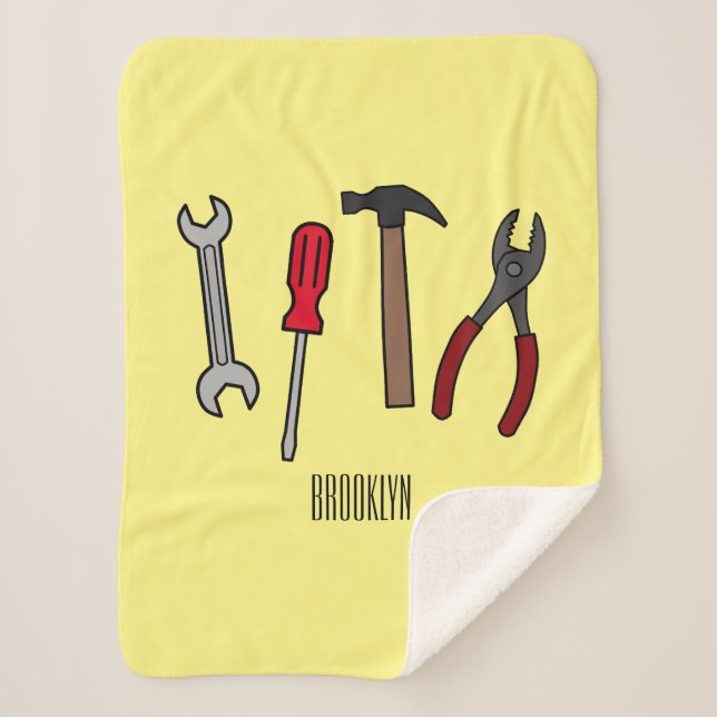 Cobertor Sherpa Ilustração de desenho animado com ferramentas de c (Frente)