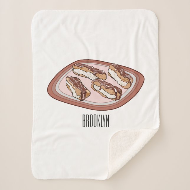 Cobertor Sherpa Ilustração de desenho animado de eclair de chocola (Frente)