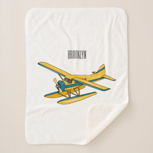 Cobertor Sherpa Ilustração de desenho animado de Seaplane (Frente)