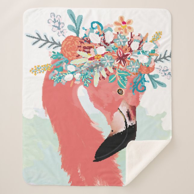 Cobertor Sherpa Ilustração de moda com flamingoflami rosa desenhad (Frente)