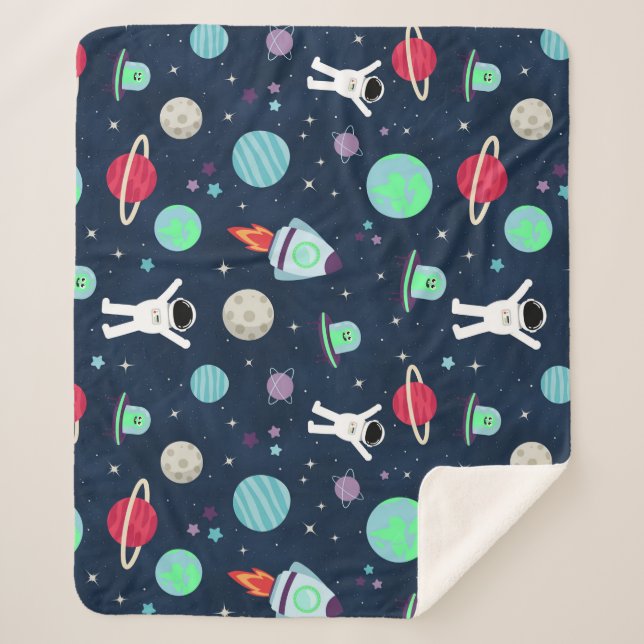 Cobertor Sherpa Ilustração de padrão de espaço (Frente)