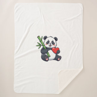 Cobertor Sherpa Ilustração de Panda Fofo com Bambu Aconchegante Bl