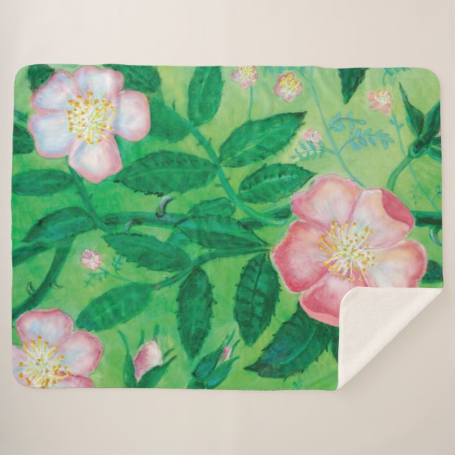 Cobertor Sherpa Ilustração de Rosa selvagem rosa (Frente (Horizontal))