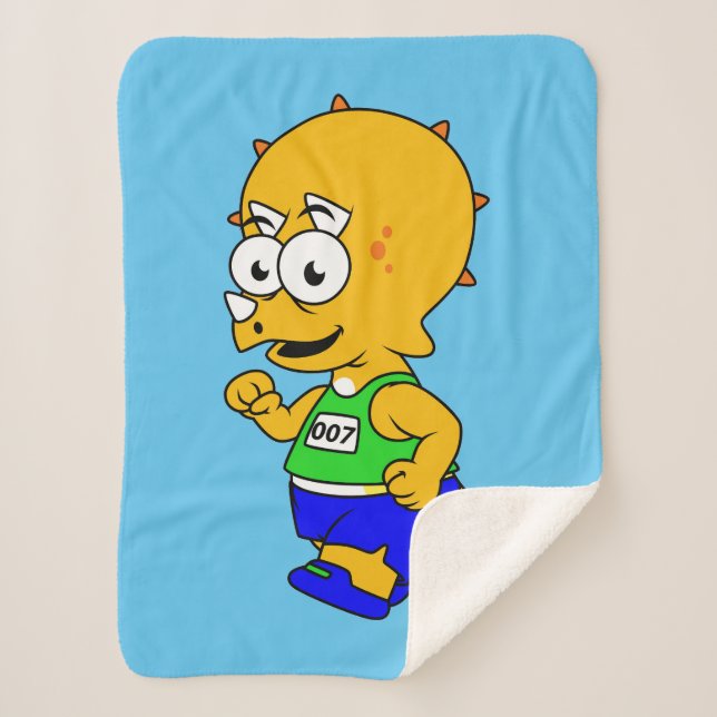 Cobertor Sherpa Ilustração De Um Corredor De Tricerátops. (Frente)