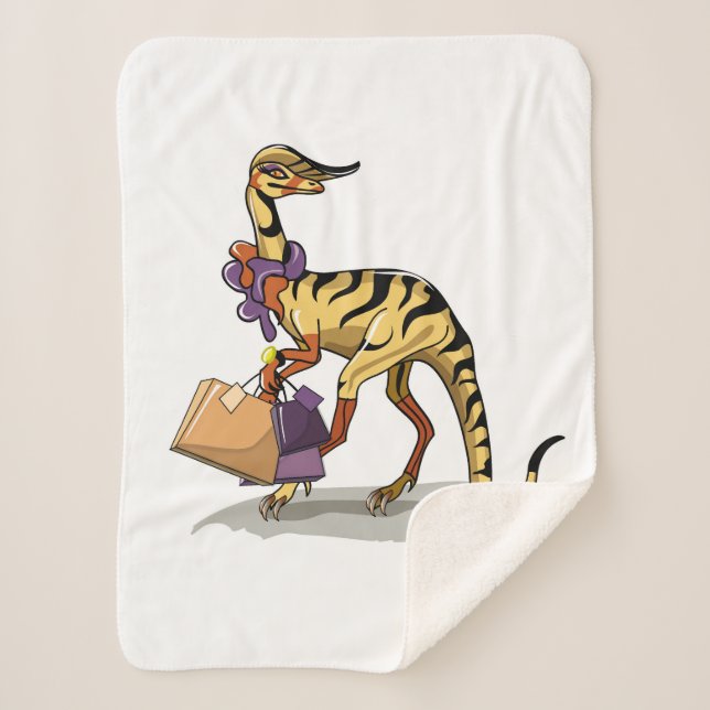Cobertor Sherpa Ilustração De Um Iguanodon Com Sacos De Compras. (Frente)