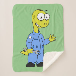 Cobertor Sherpa Ilustração De Um Mecânico Brontossauro.