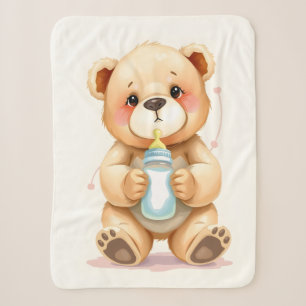 Cobertor Sherpa Ilustração de Urso de Pelúcia Bebê em Aquarela Fof