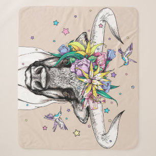 Cobertor Sherpa Ilustração de Vintage de Wreath Floral Bull