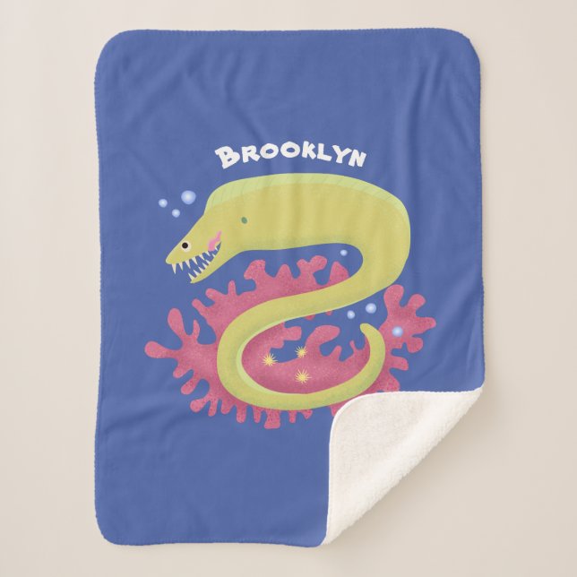 Cobertor Sherpa Ilustração engraçada de desenho animado de enguia  (Frente)