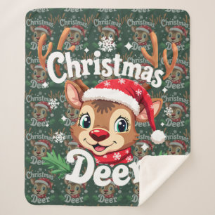 Cobertor Sherpa Ilustração Fofa de Veado de Natal