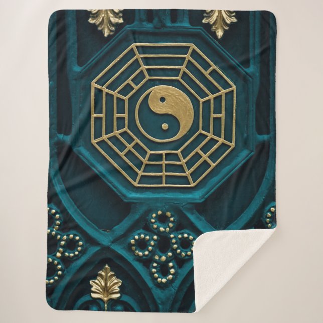Cobertor Sherpa ilustração yin yang azul e marrom (Frente)
