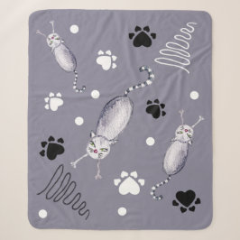 Cobertor Sherpa Ilustrações Fofas de Gatos e Patas