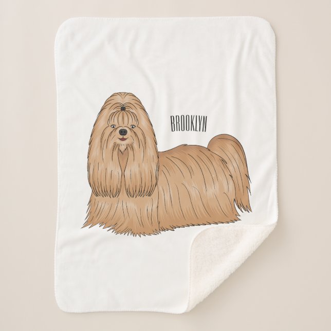 Cobertor Sherpa Imagem de desenho animado de cabelos longos Shih t (Frente)