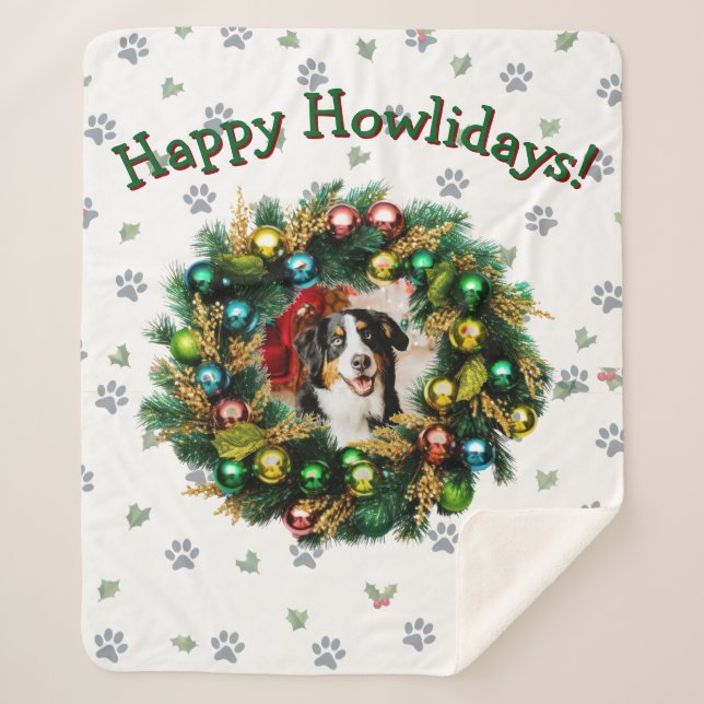 Cobertor Sherpa Imagem de Foto Feliz Howlidays (Frente)