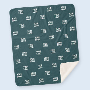 Cobertor Sherpa Imagem repetida, Design ou logotipo Azul escuro